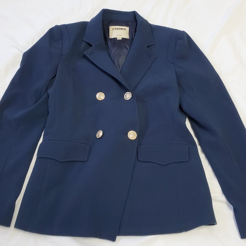 L'AGENCE Double Breasted Navy Marc Gold Button Blazer Size 4